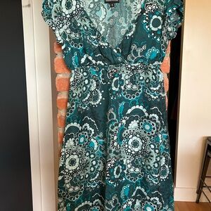 Warehouse Teal and White Floral Midi Dress